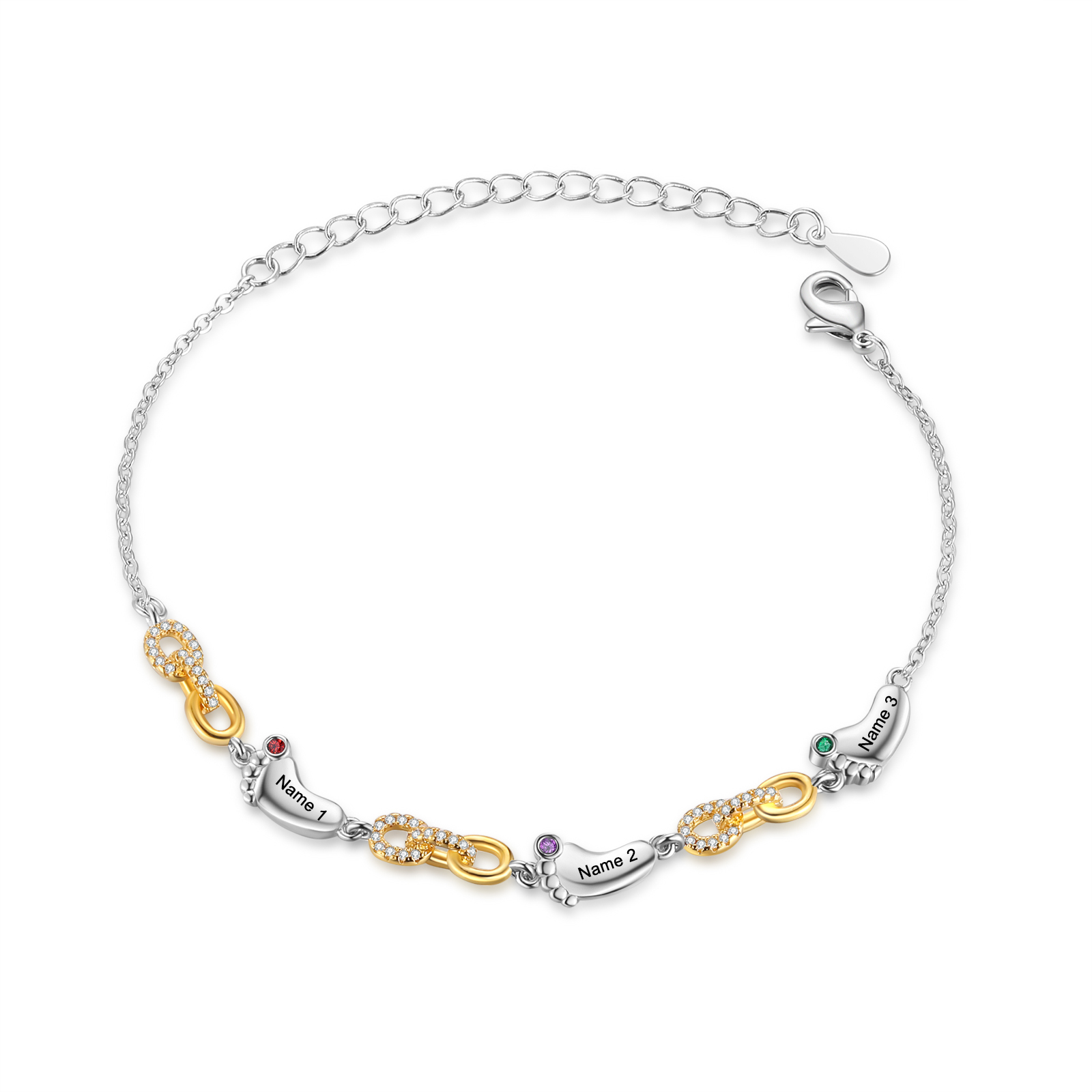 3 Names Personalized Birthstone Bracelet – Infinity Family Foot Charm Jewellery | Lorajewel
