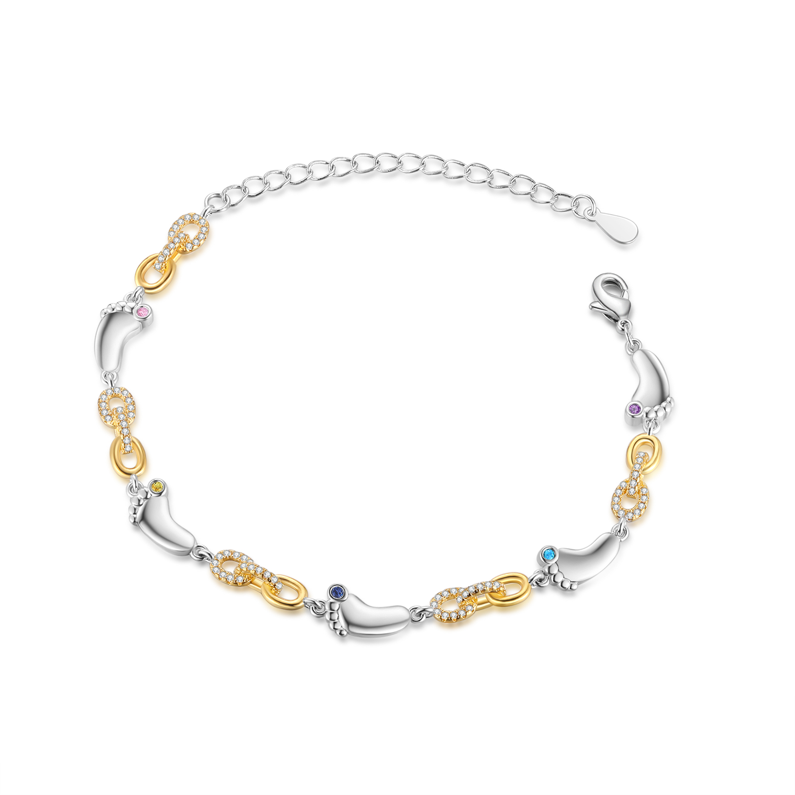 5 Names Personalized Birthstone Bracelet – Infinity Family Foot Charm Jewellery | Lorajewel