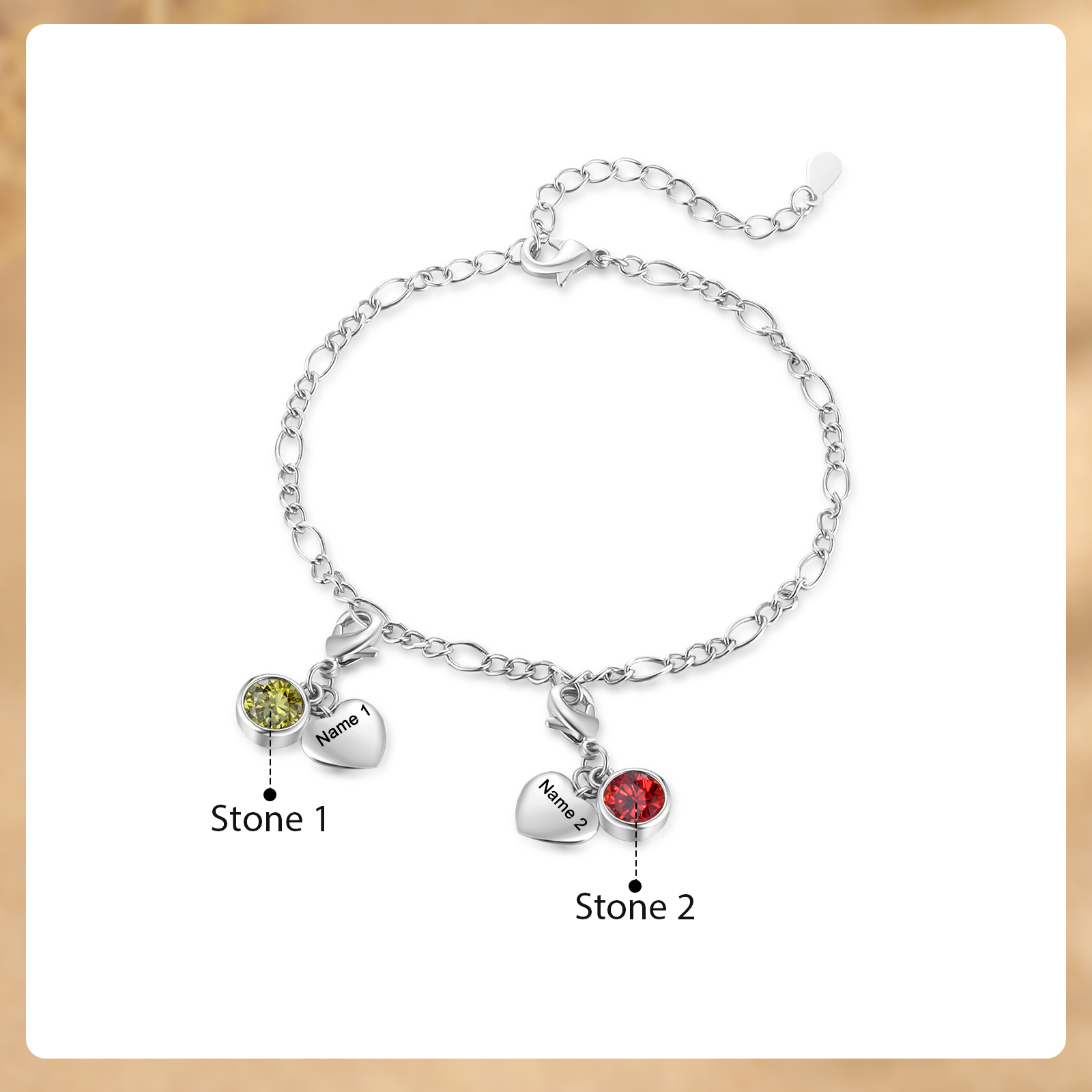 2 Names & 2 Birthstones - Personalized Birthstone Beautiful Bracelet Gift for Her