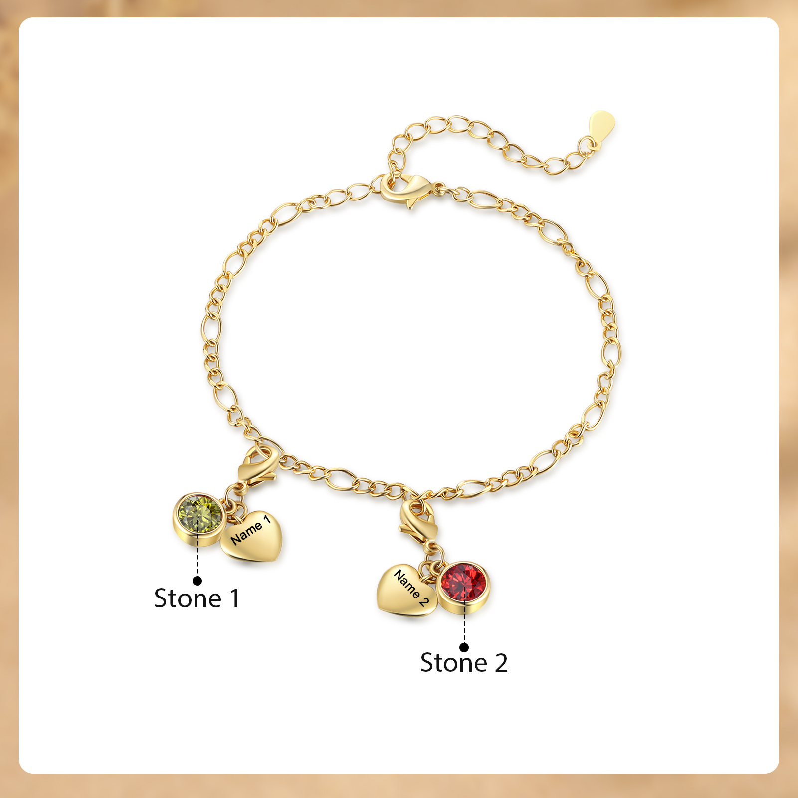 2 Names & 2 Birthstones - Personalized Birthstone Beautiful Bracelet Gift for Her