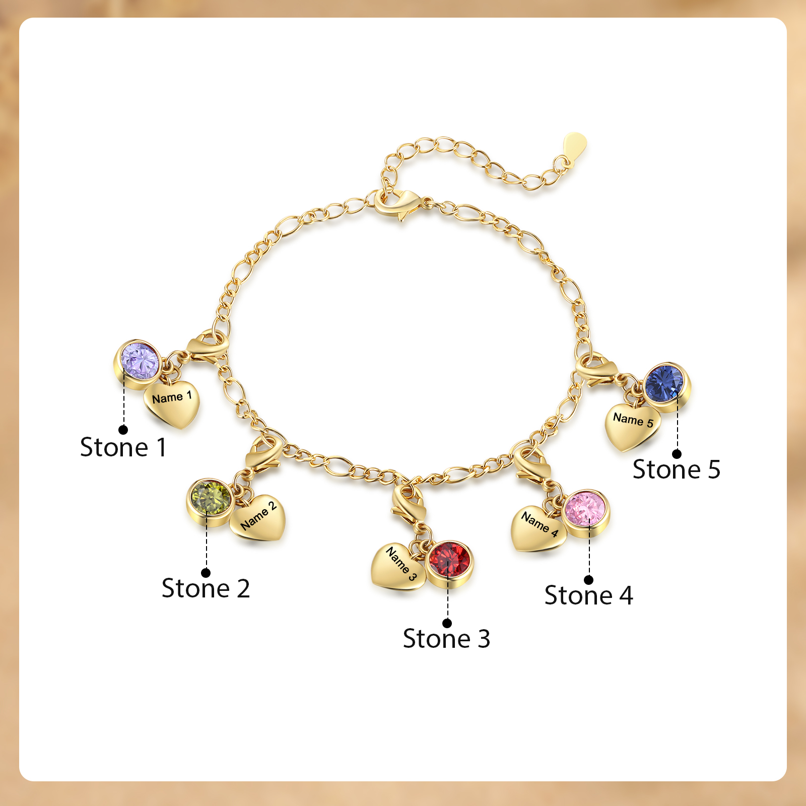 5 Names & 5 Birthstones - Personalized Birthstone Beautiful Bracelet Gift for Her