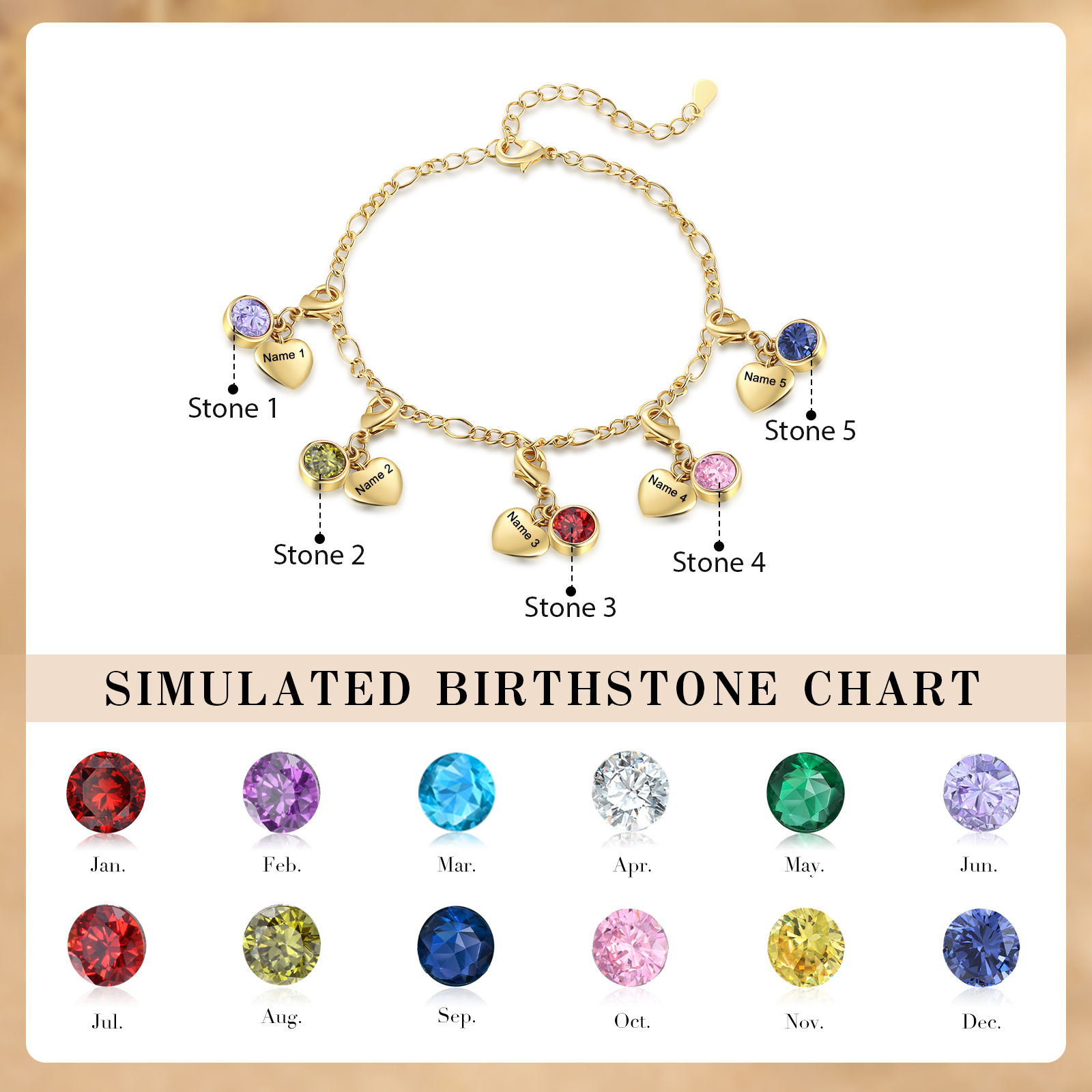 5 Names & 5 Birthstones - Personalized Birthstone Beautiful Bracelet Gift for Her