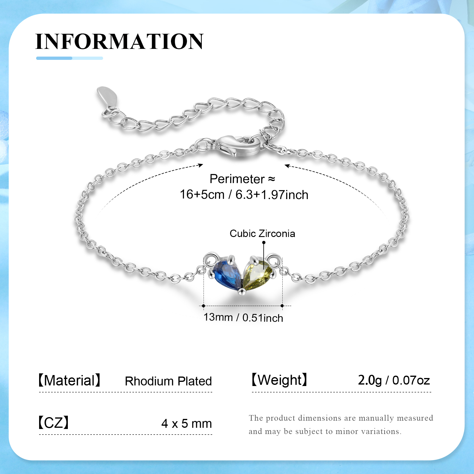 Personalized Women's Birthstone Bracelet with 2 Birthstones, Heart Pendant Design Gift for Her | Lorajewel