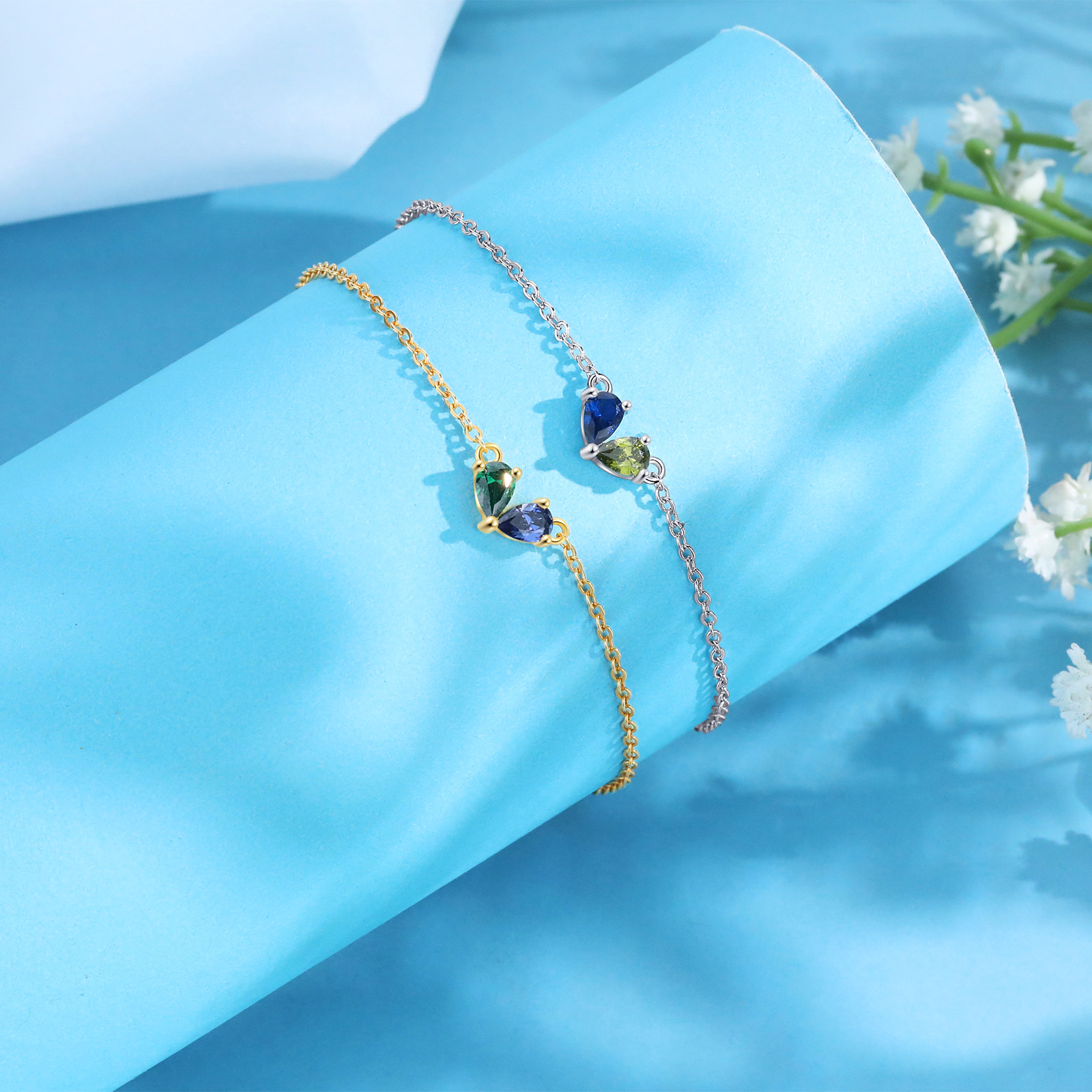 2 Birthstones Personalized Heart Bracelet – Custom Jewellery Gift for Mum | Lorajewel