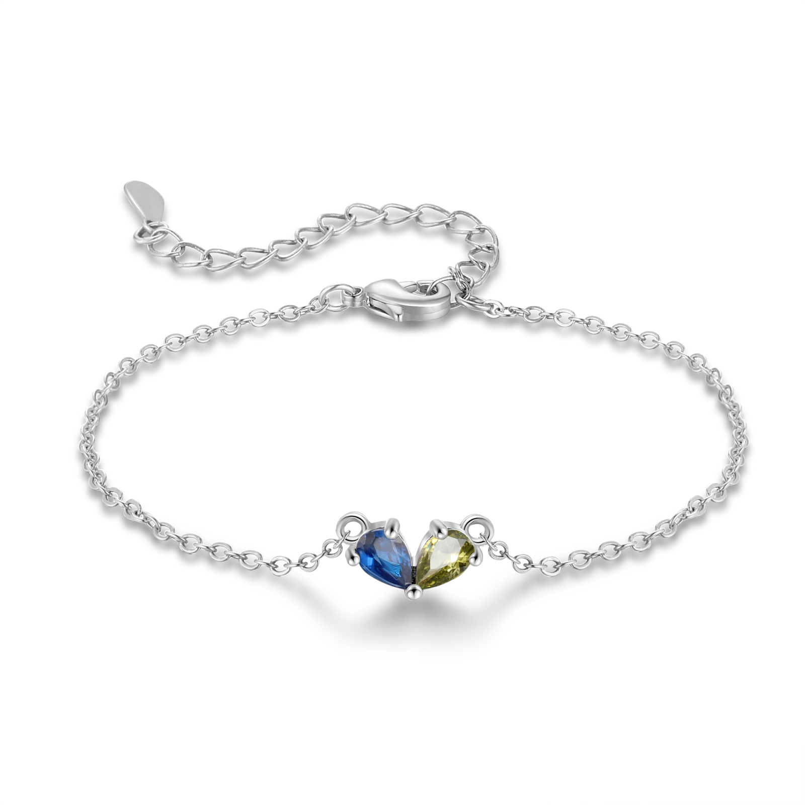 Personalized Women's Birthstone Bracelet with 2 Birthstones, Heart Pendant Design Gift for Her | Lorajewel