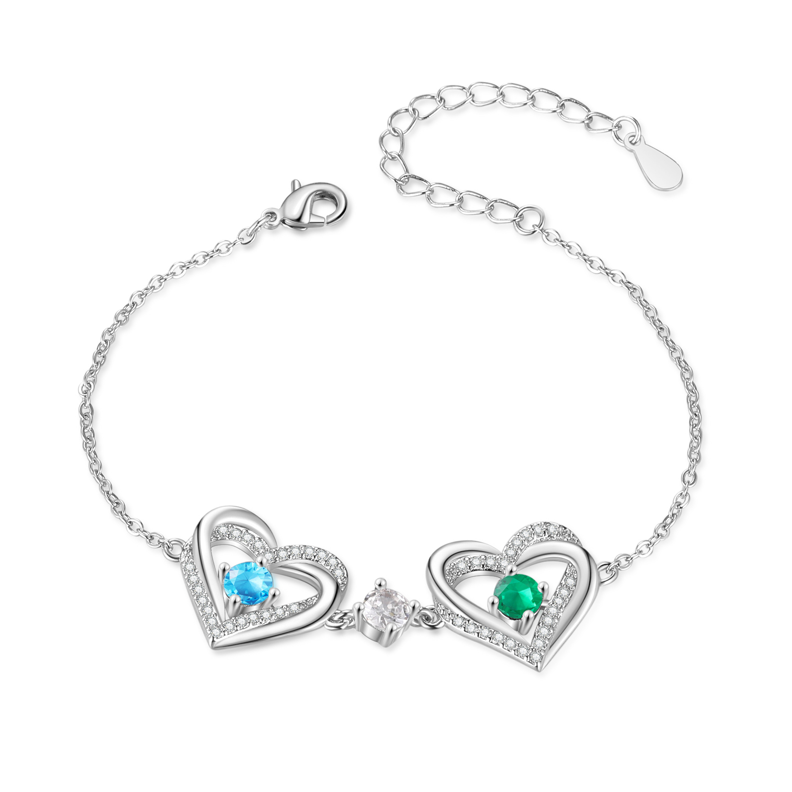 Personalized Bracelet With 2 Birthstones Heart Charm Bracelet Gift For Women | Lorajewel