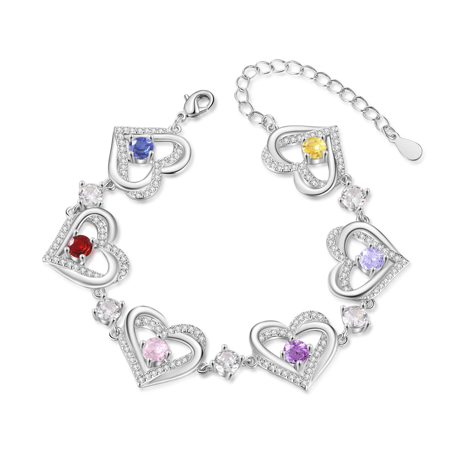 Personalized Bracelet With 6 Birthstones Heart Charm Bracelet Gift For Women | Lorajewel