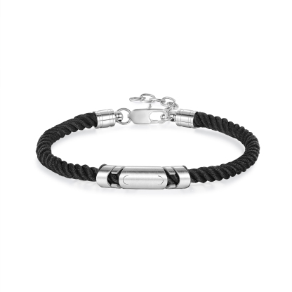 2 Names & 1 Text Personalized Men Adjustable Bracelet – Braided Rope & Stainless Steel Design | Lorajewel