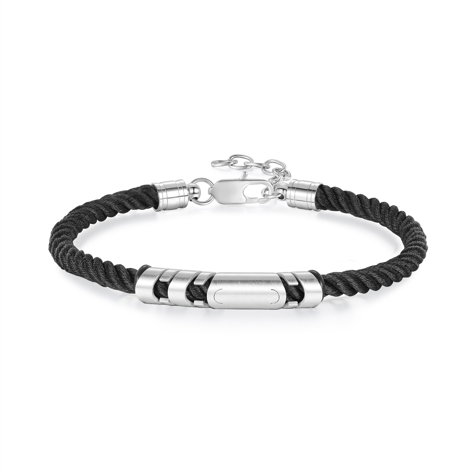 3 Names & 1 Text Personalized Men Adjustable Bracelet – Braided Rope & Stainless Steel Design | Lorajewel