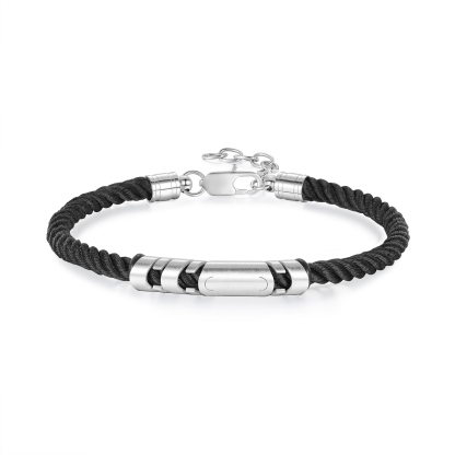 3 Names & 1 Text Personalized Men Adjustable Bracelet – Braided Rope & Stainless Steel Design | Lorajewel