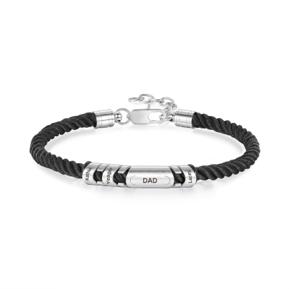 3 Names & 1 Text Personalized Men Adjustable Bracelet – Braided Rope & Stainless Steel Design | Lorajewel