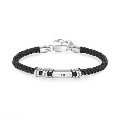 3 Names & 1 Text Personalized Men Adjustable Bracelet – Braided Rope & Stainless Steel Design | Lorajewel