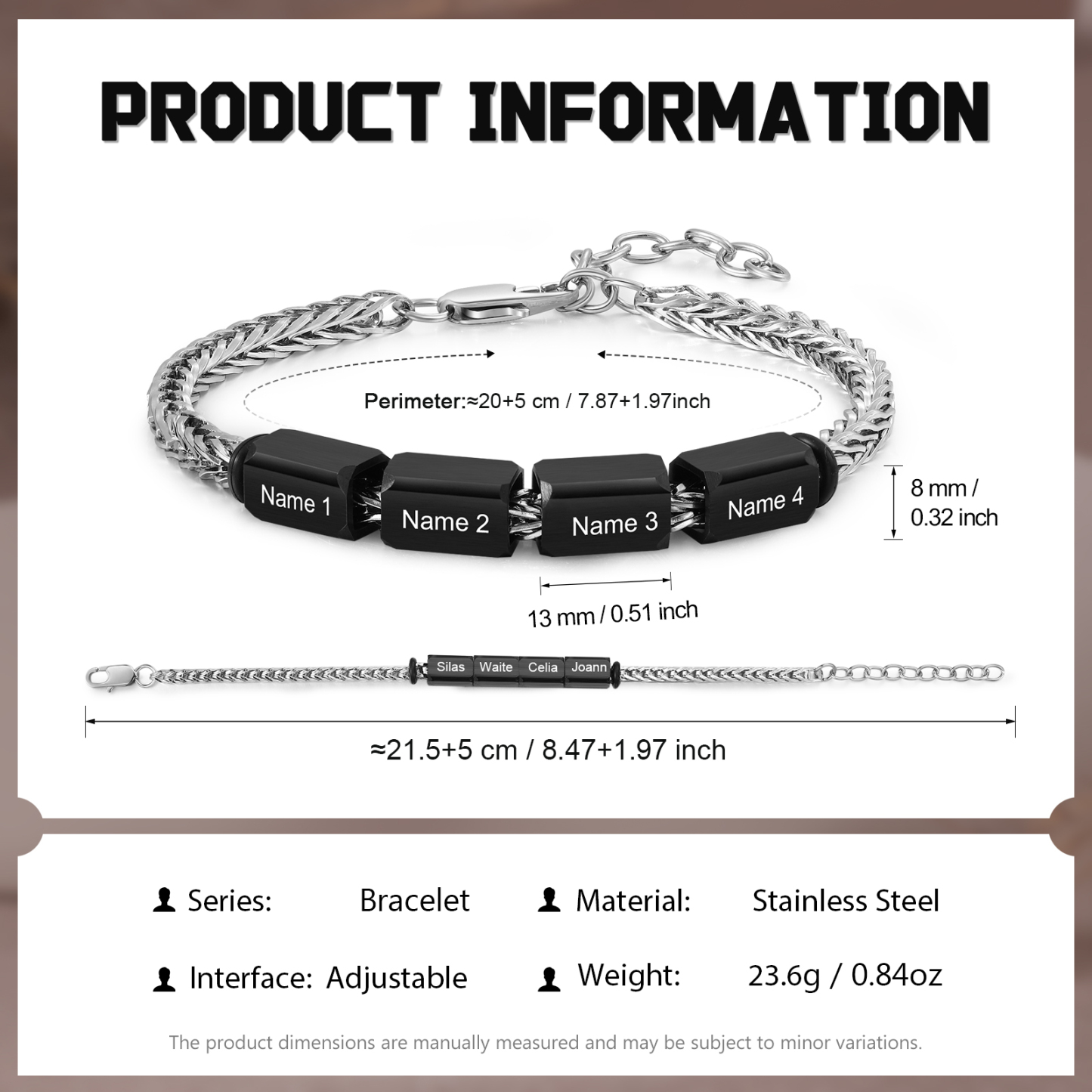Custom 4 Names Personalized Stainless Steel Bracelet for Men – Thoughtful Father’s Day Gift from Family | Lorajewel