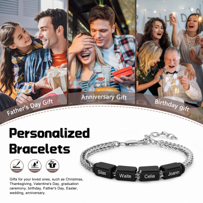 Custom 4 Names Personalized Stainless Steel Bracelet for Men – Thoughtful Father’s Day Gift from Family | Lorajewel