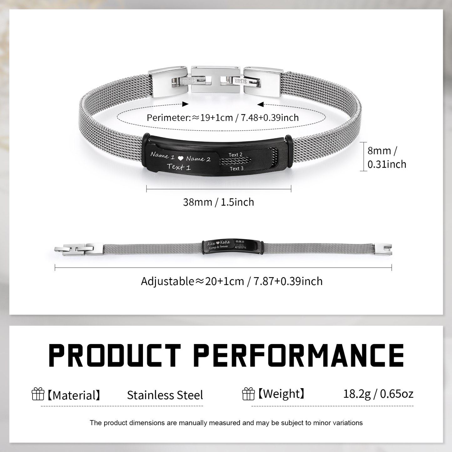 Personalized 2 Names & 3 Texts Bracelet for Couple – Stainless Steel Bracelet Gift | Lorajewel