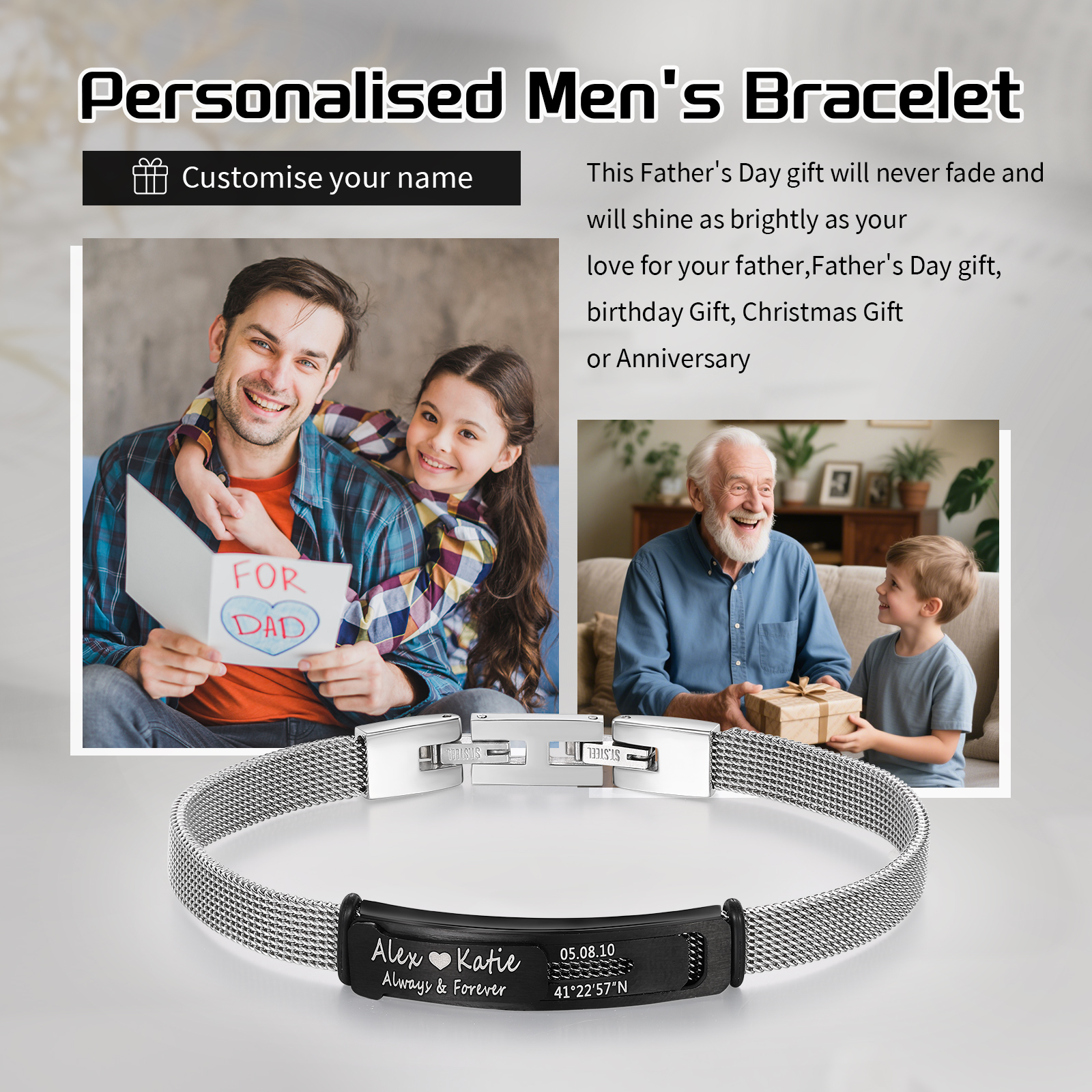 Personalized 2 Names & 3 Texts Bracelet for Couple – Stainless Steel Bracelet Gift | Lorajewel