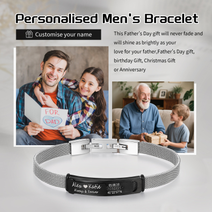 Personalized 2 Names & 3 Texts Bracelet for Couple – Stainless Steel Bracelet Gift | Lorajewel