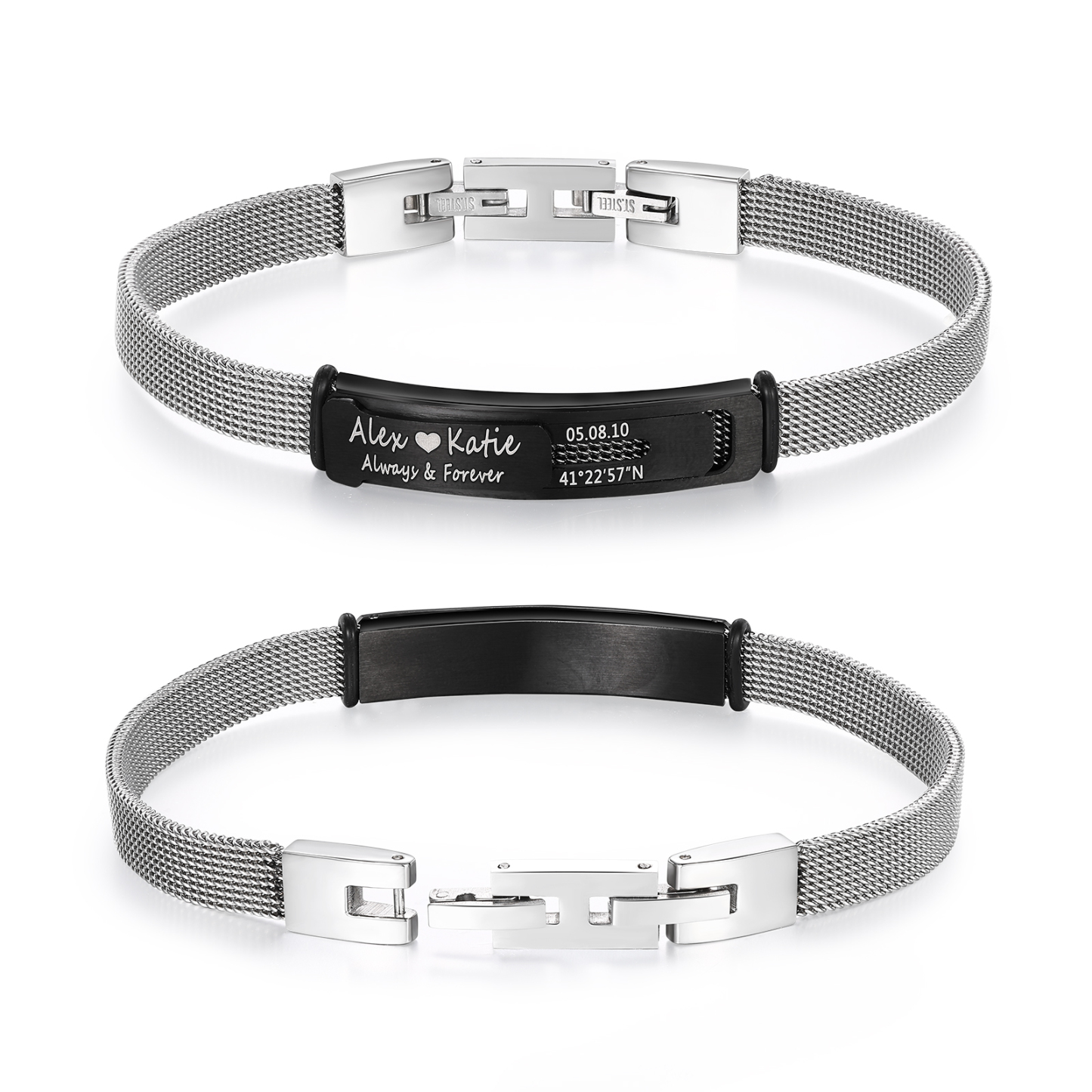 Personalized 2 Names & 3 Texts Bracelet for Couple – Stainless Steel Bracelet Gift | Lorajewel