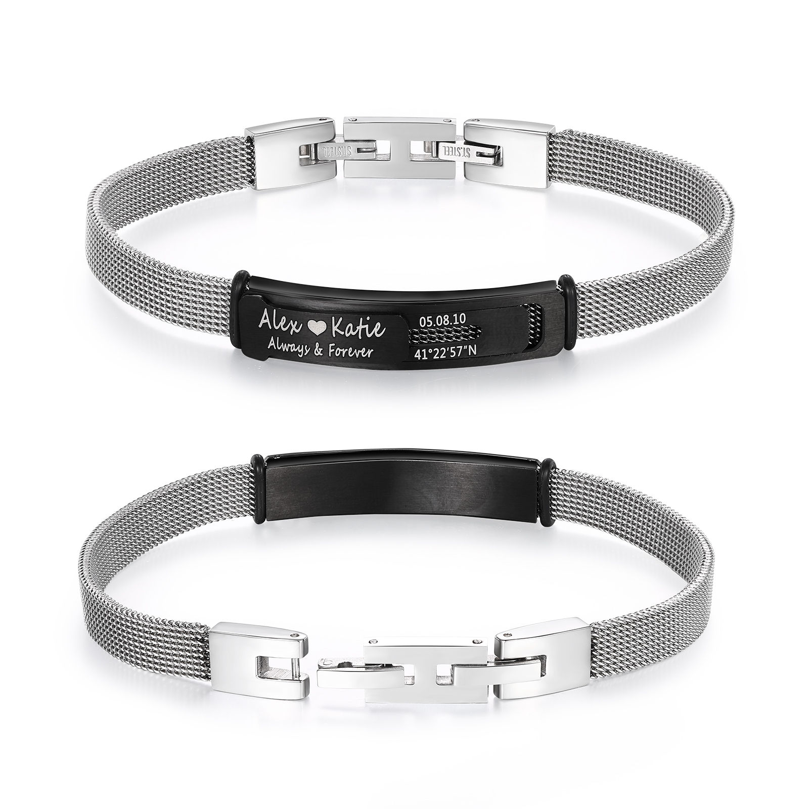 Personalized 2 Names & 3 Texts Bracelet for Couple – Stainless Steel Bracelet Gift | Lorajewel