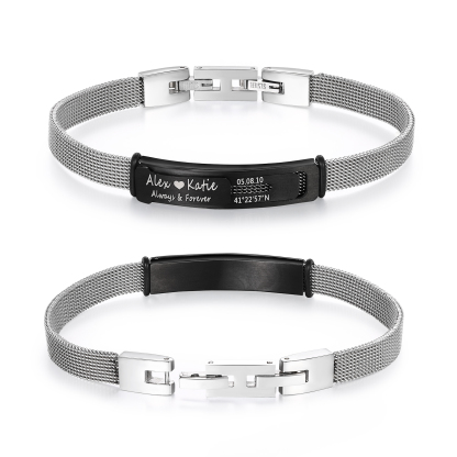 Personalized 2 Names & 3 Texts Bracelet for Couple – Stainless Steel Bracelet Gift | Lorajewel