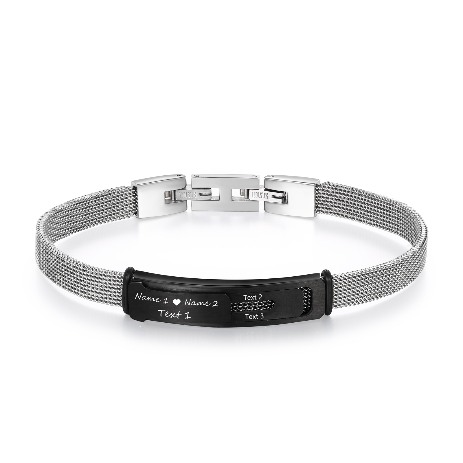 Personalized 2 Names & 3 Texts Bracelet for Couple – Stainless Steel Bracelet Gift | Lorajewel