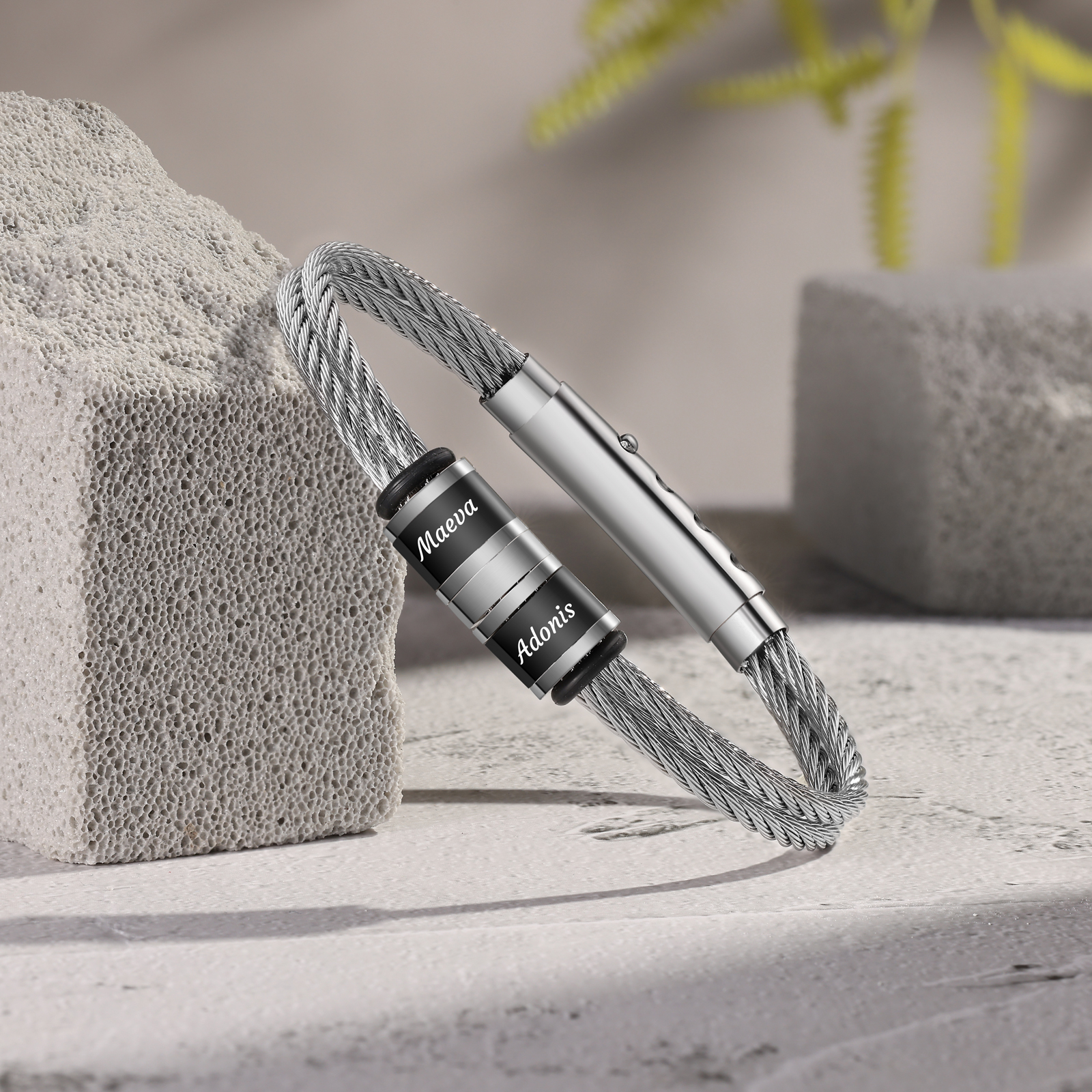 Personalized Men Stainless Steel Adjustable Bracelet with 2 Names - Custom Gift for Him | Lorajewel