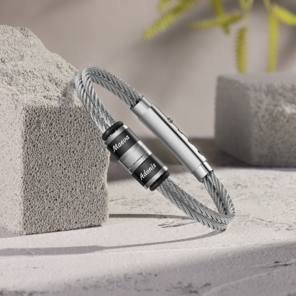 Personalized Men Stainless Steel Adjustable Bracelet with 2 Names - Custom Gift for Him | Lorajewel