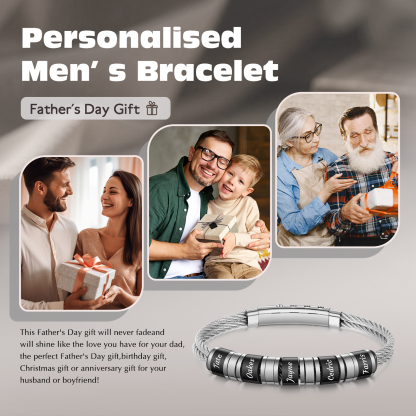 Personalized Men Stainless Steel Adjustable Bracelet with 5 Names - Custom Gift for Him | Lorajewel