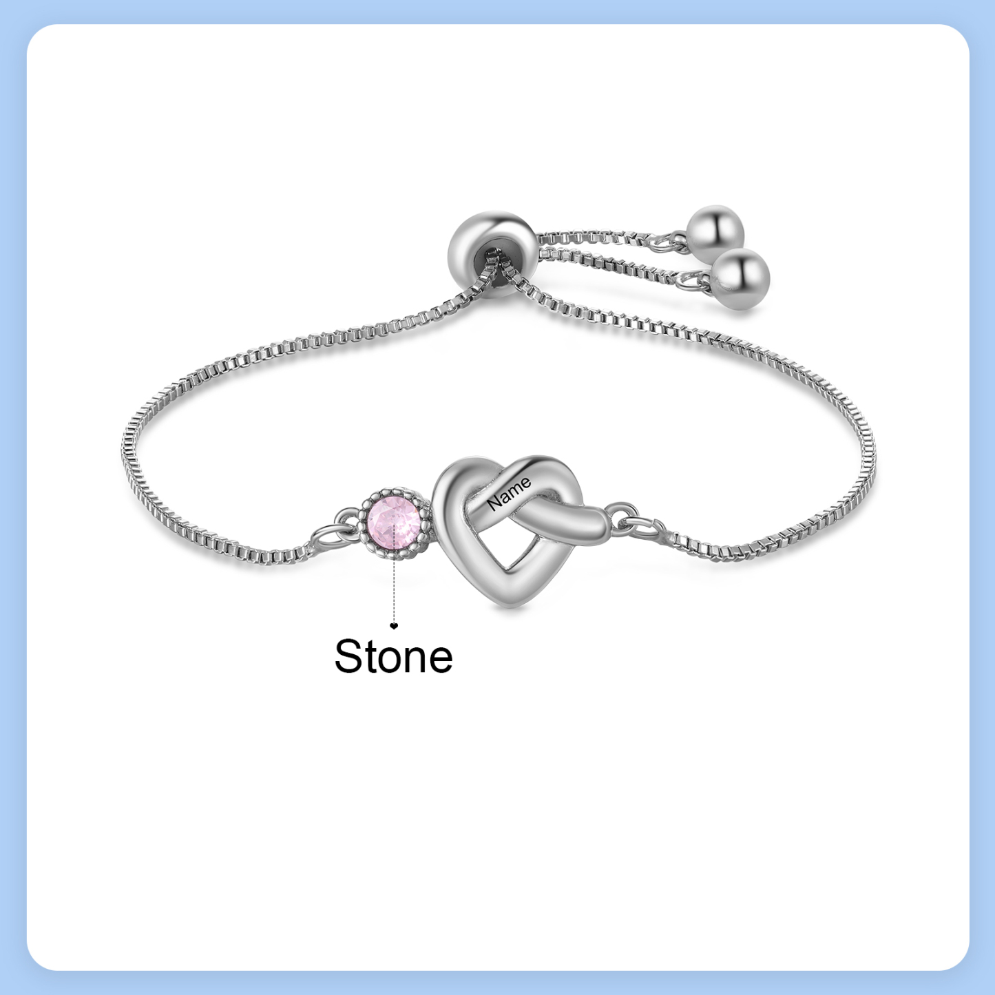 Personalized Birthstone Bracelet – Heart Knot Design, Custom 1 Name & 1 Birthstone Gift for Mother’s Day | Lorajewel
