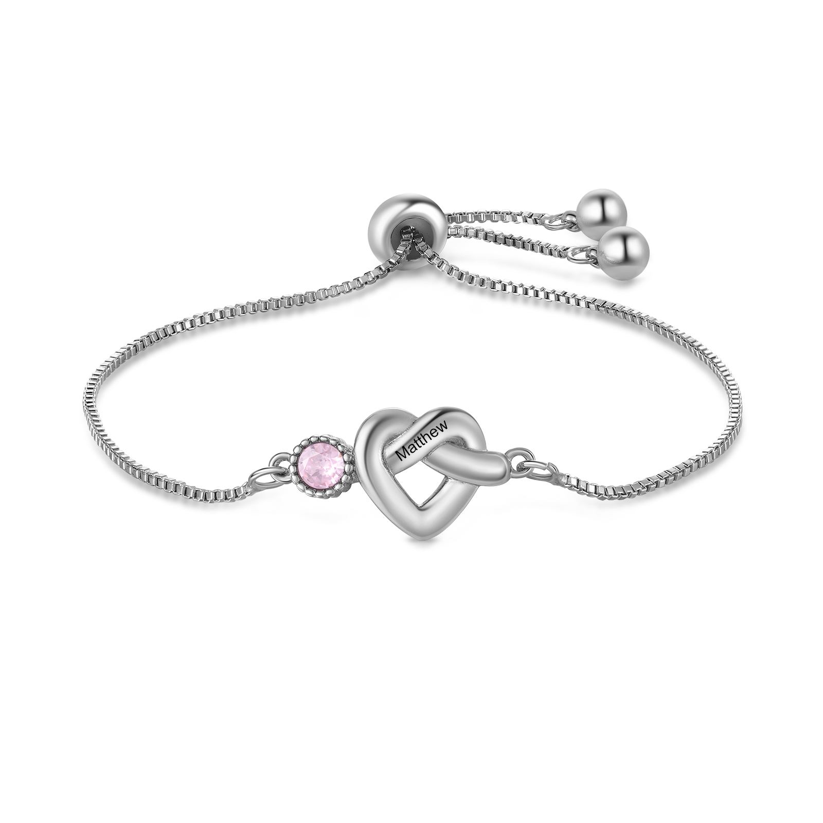 Personalized Birthstone Bracelet – Heart Knot Design, Custom 1 Name & 1 Birthstone Gift for Mother’s Day | Lorajewel
