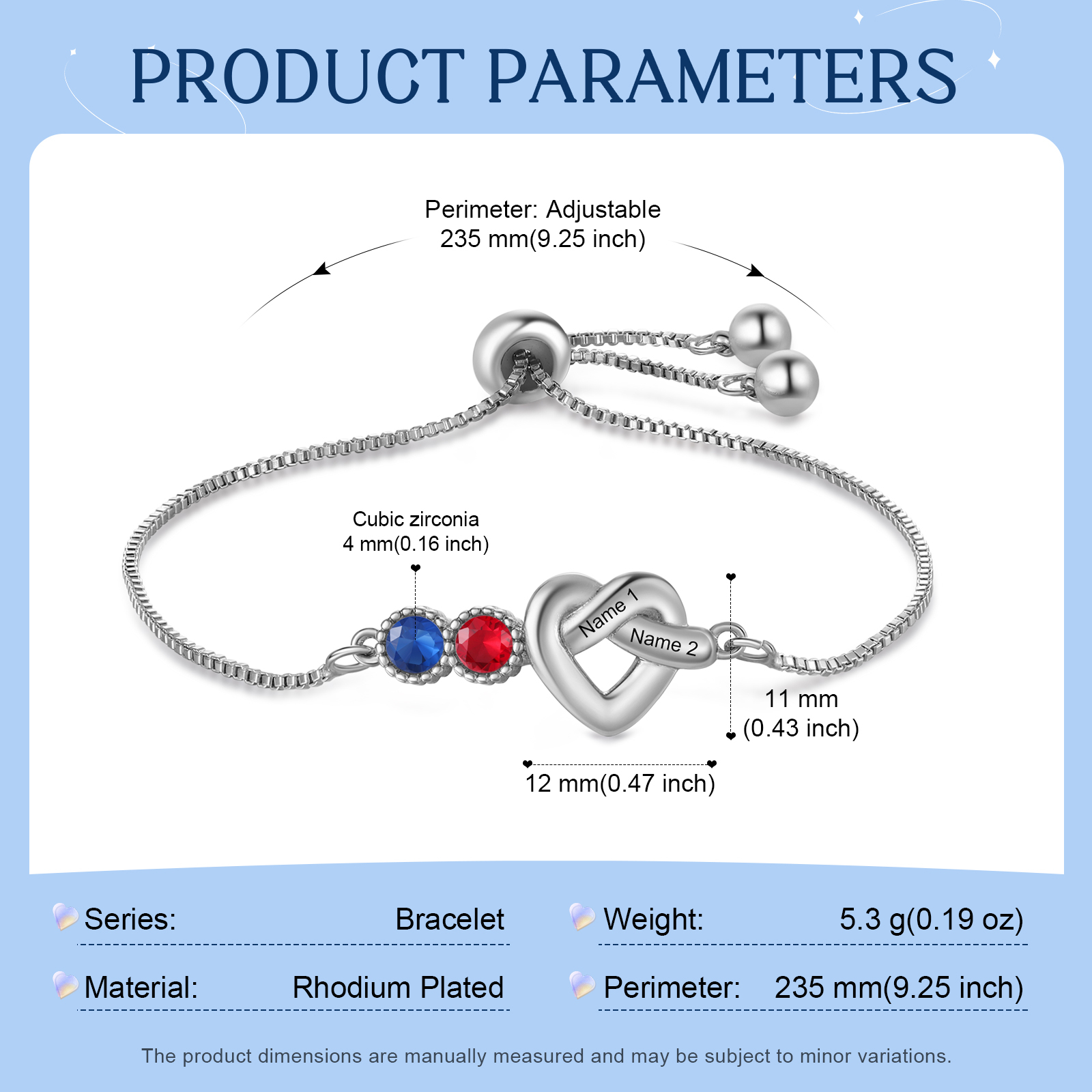 Personalized Birthstone Bracelet – Heart Knot Design, Custom 2 Names & 2 Birthstones Gift for Mother’s Day | Lorajewel