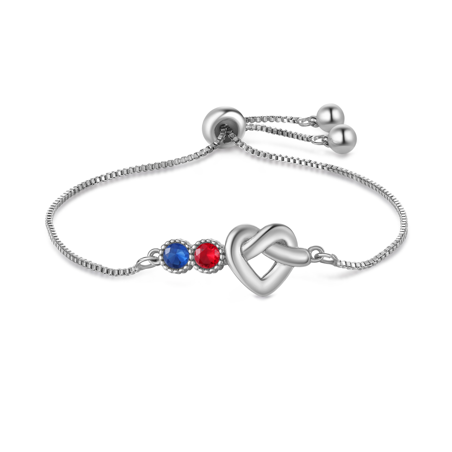 Personalized Birthstone Bracelet – Heart Knot Design, Custom 2 Names & 2 Birthstones Gift for Mother’s Day | Lorajewel