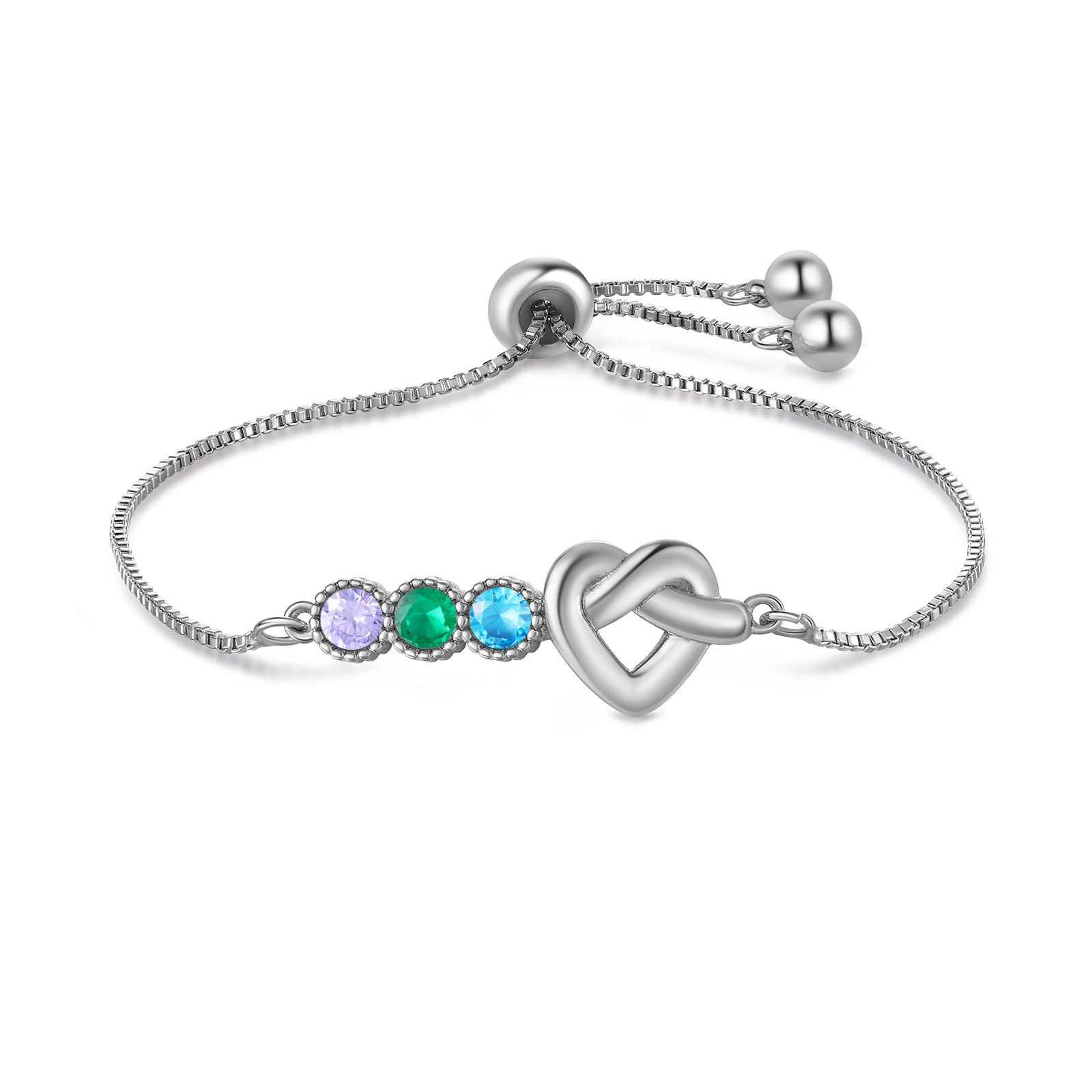 Personalized Birthstone Bracelet – Heart Knot Design, Custom 3 Names & 3 Birthstones Gift for Mother’s Day | Lorajewel