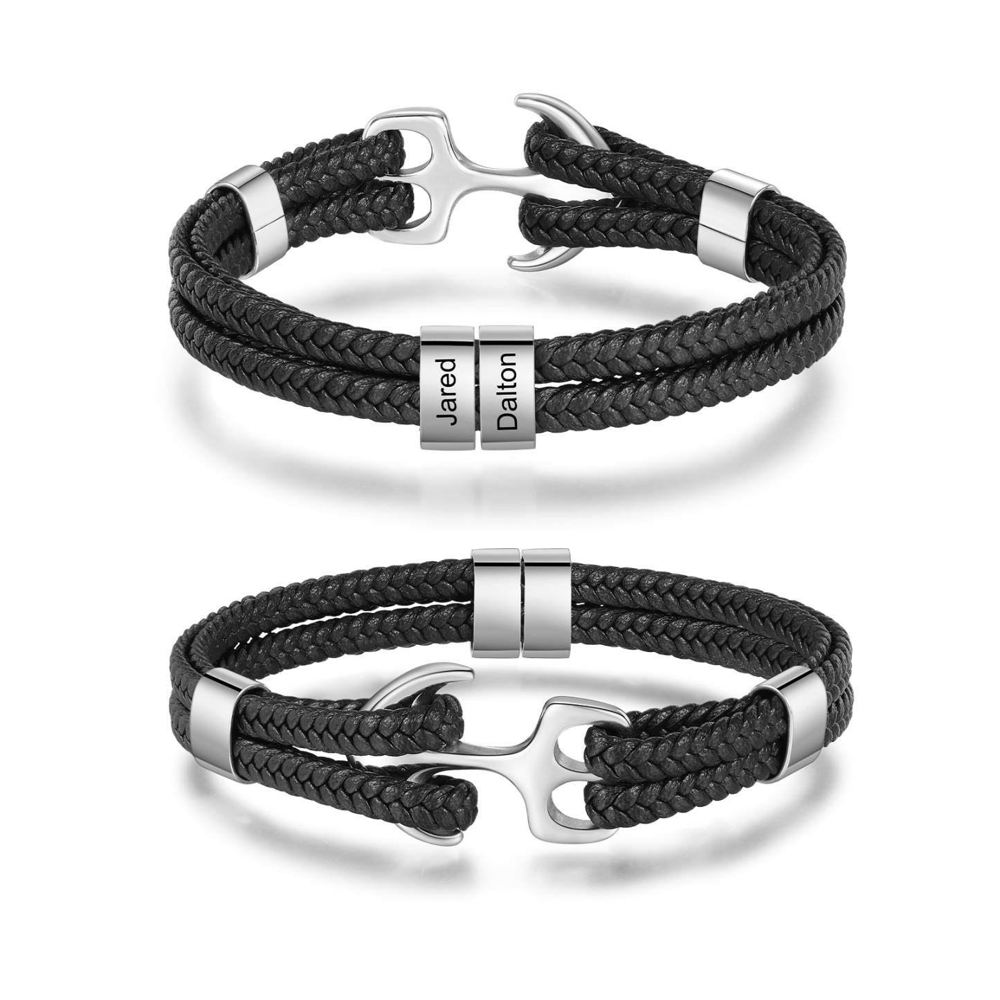 2 Names Personalized Rope Bracelet for Men – Custom Engraved Stainless Steel Anchor Clasp | Lorajewel