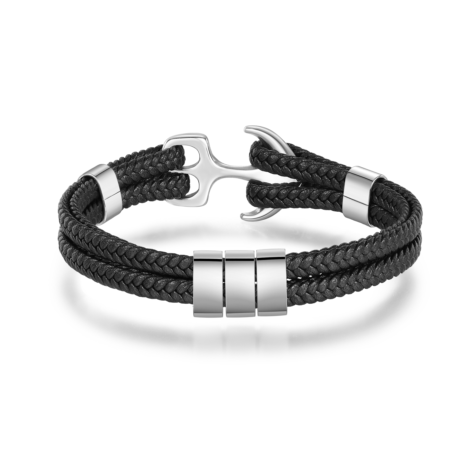 3 Names Personalized Rope Bracelet for Men – Custom Engraved Stainless Steel Anchor Clasp | Lorajewel