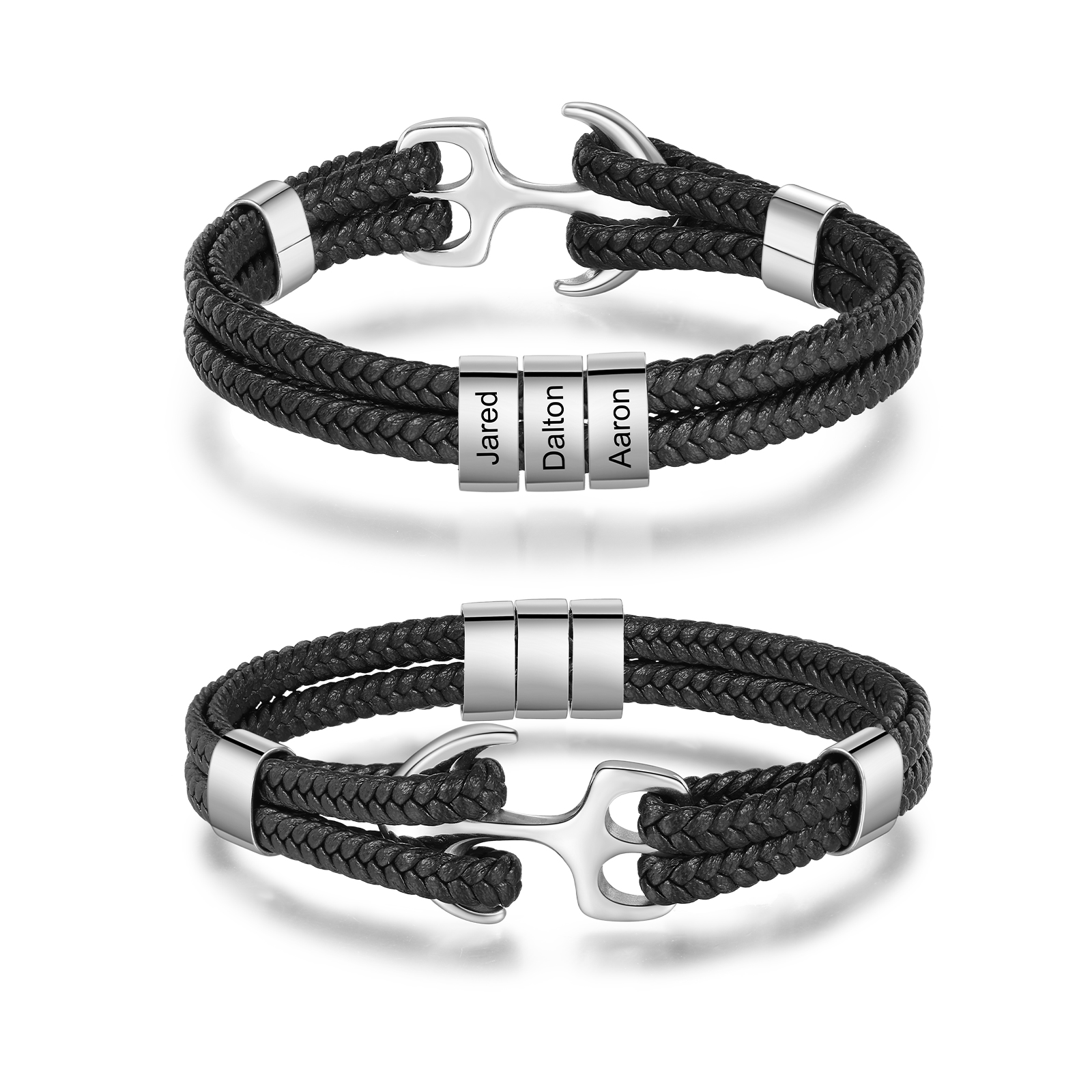 3 Names Personalized Rope Bracelet for Men – Custom Engraved Stainless Steel Anchor Clasp | Lorajewel