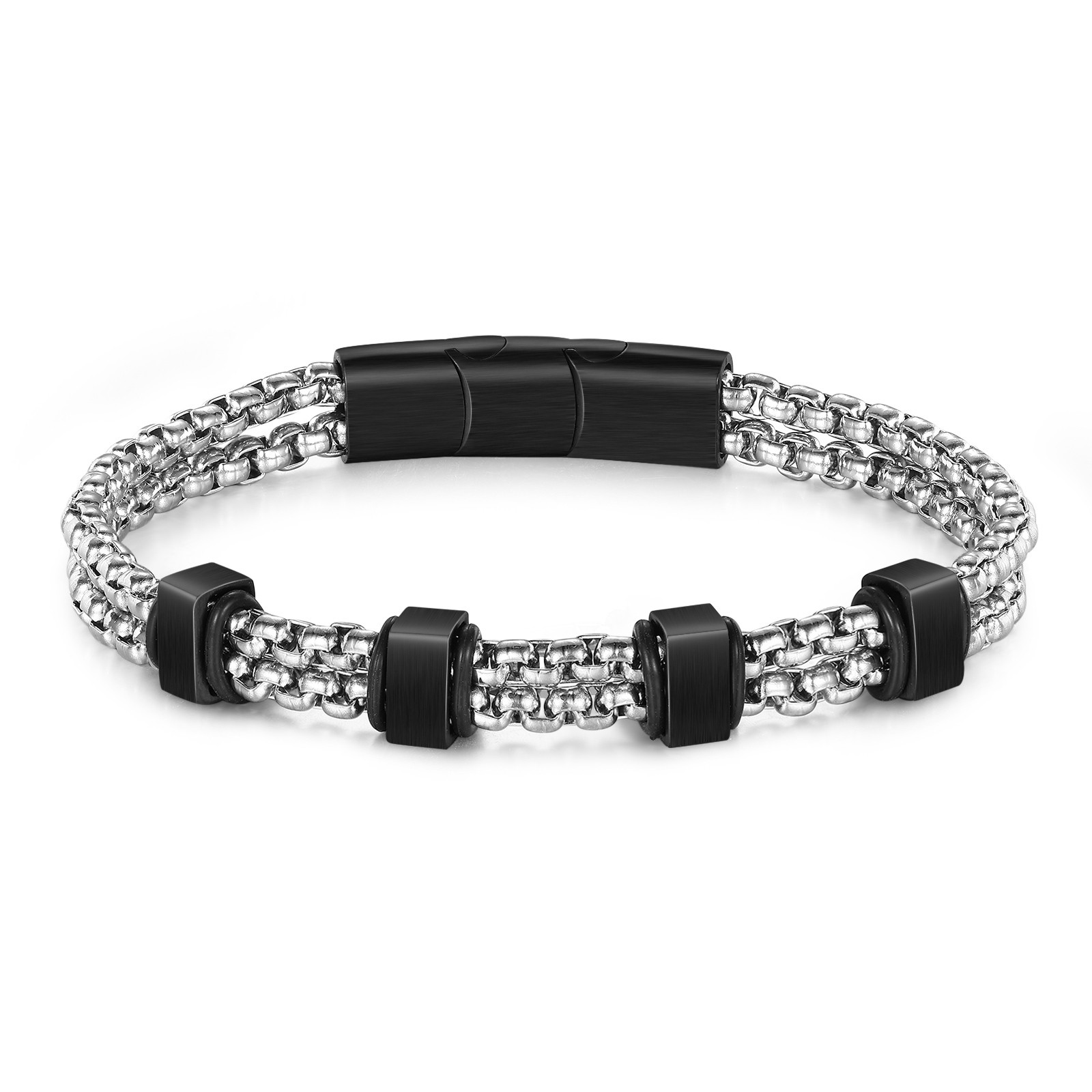 Personalized Men Stainless Steel Bracelet with 4 Names - Custom Gift for Him | Lorajewel