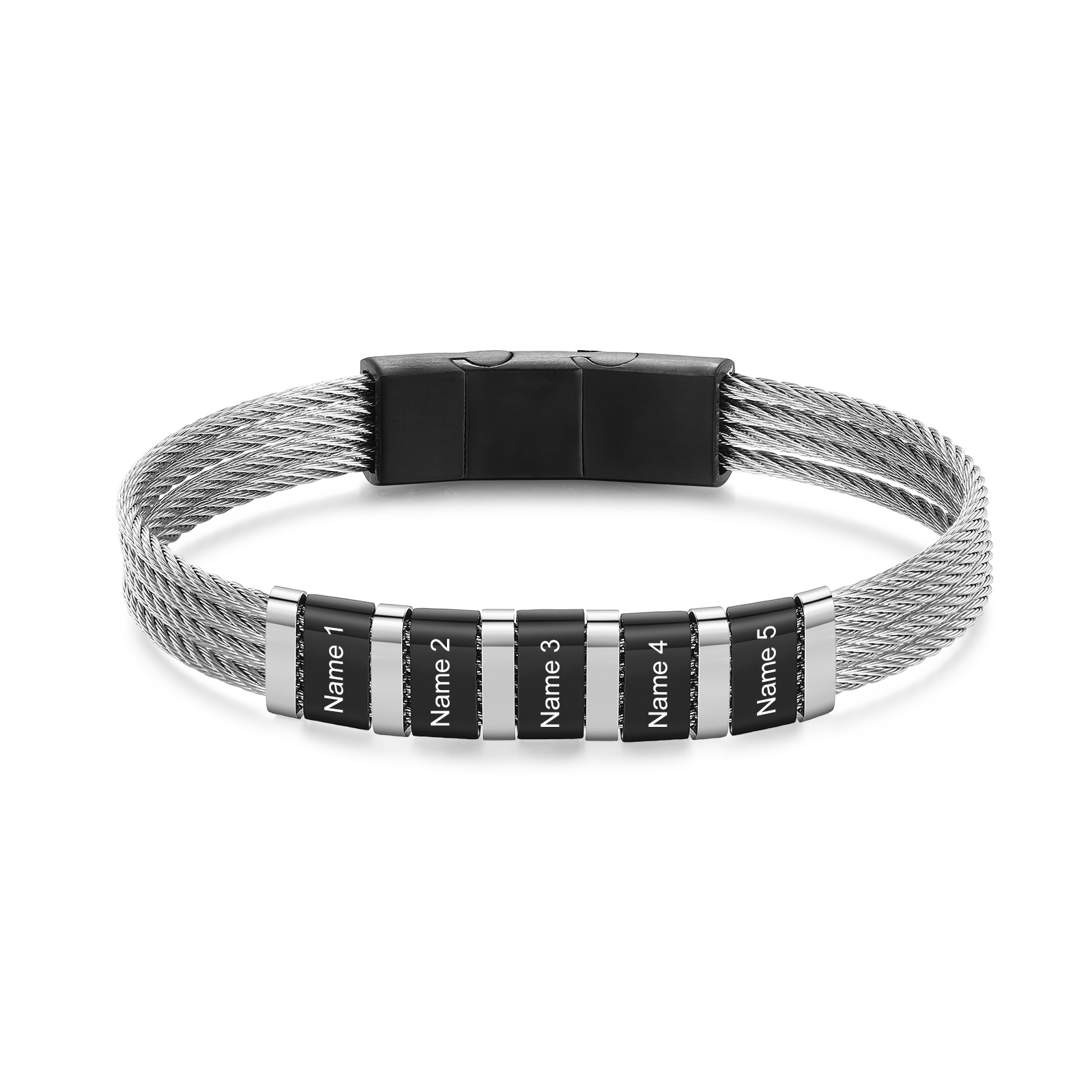 Personalized Stainless Steel Cable Bracelet with 5 Names - Custom Gift for Him | Lorajewel