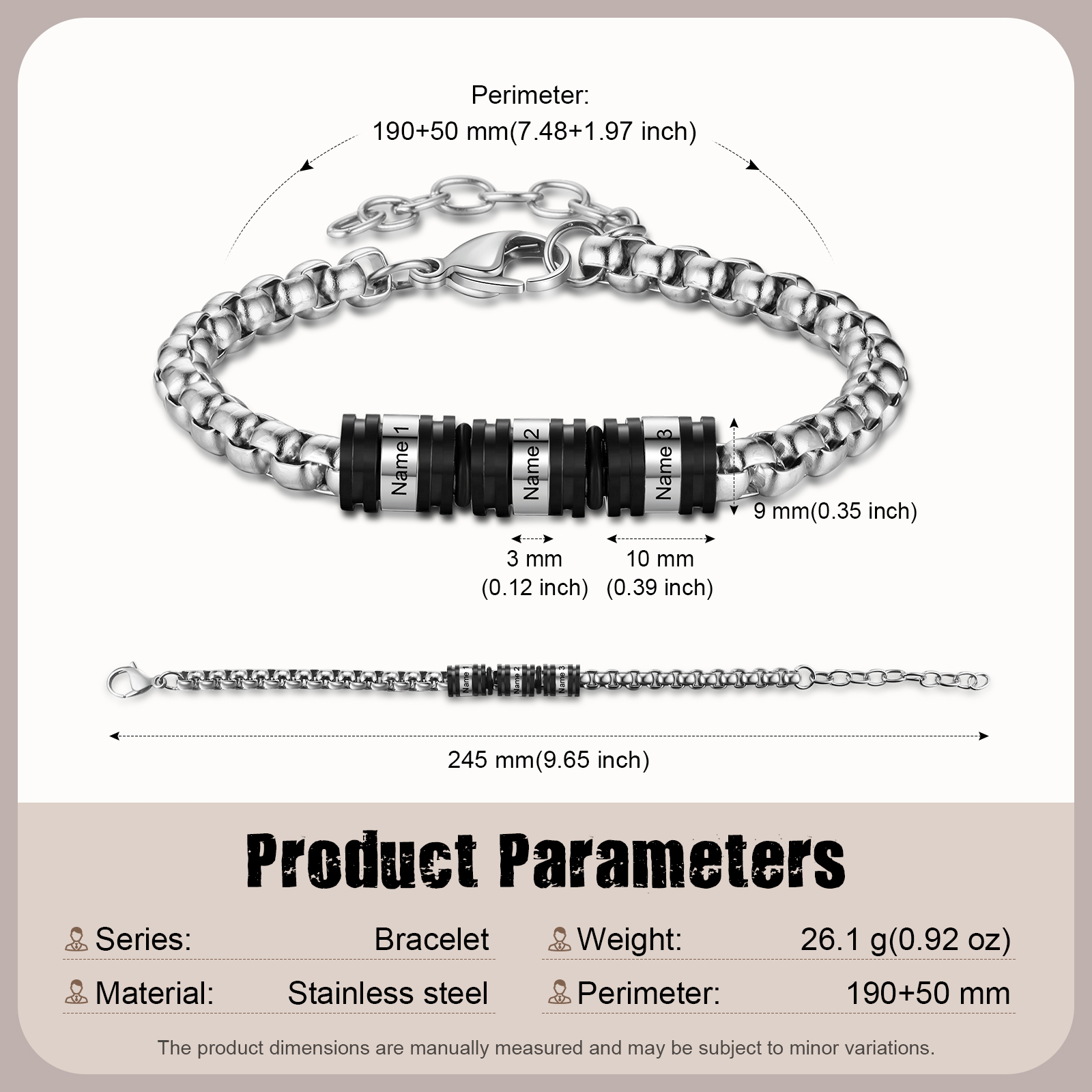 3 Names Personalized Men Adjustable Bracelet – Father's Day Gift | Lorajewel