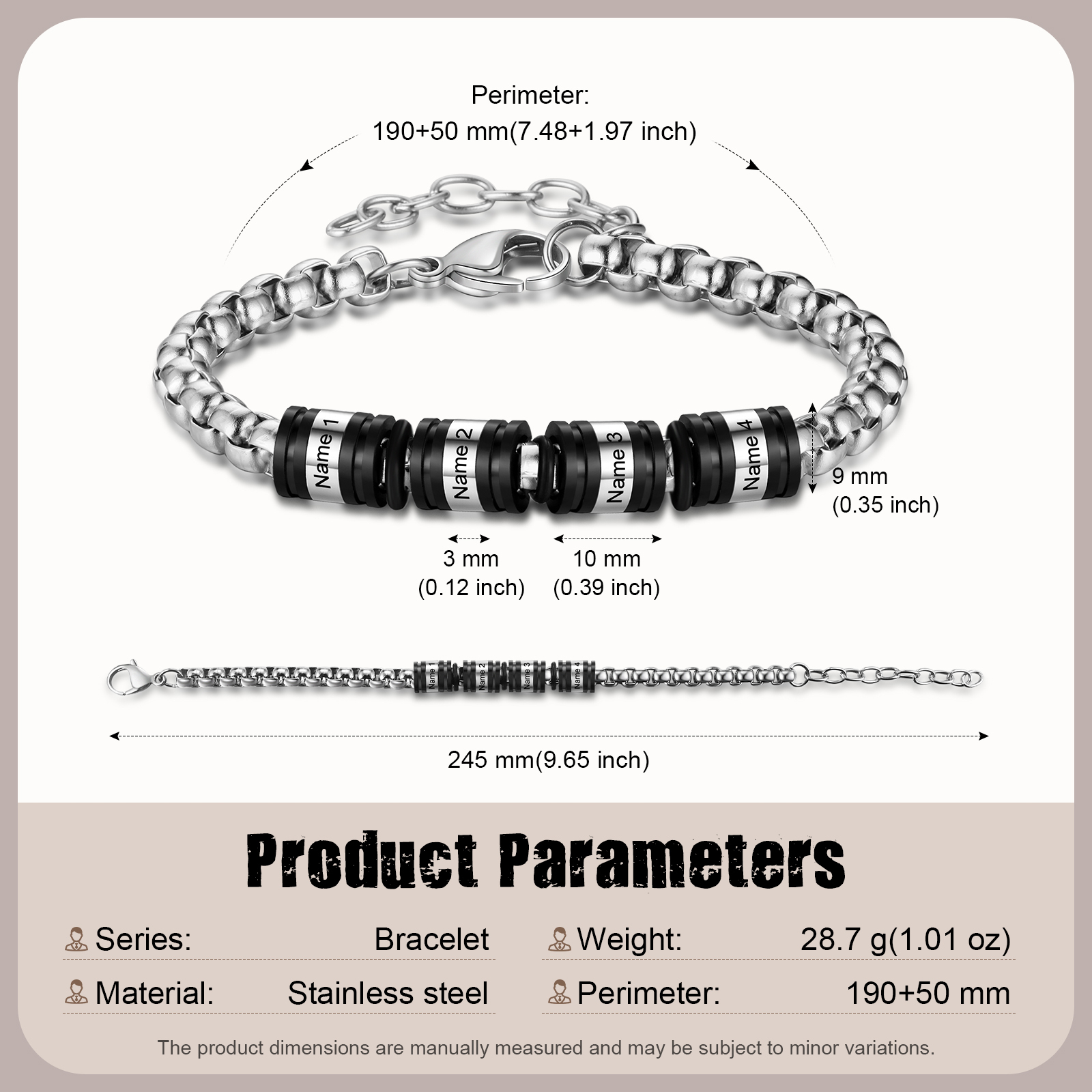 4 Names Personalized Men Adjustable Bracelet – Father's Day Gift | Lorajewel