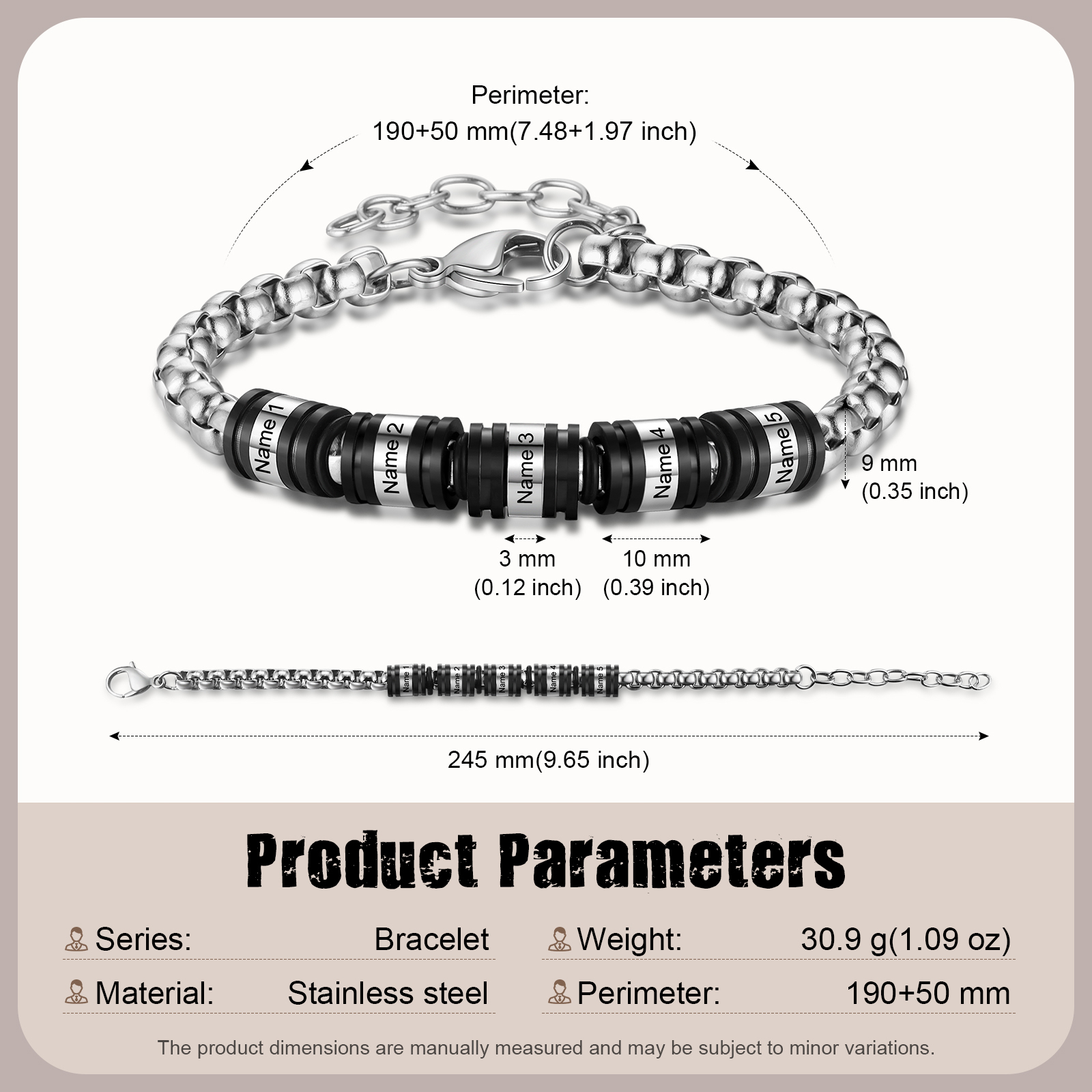 5 Names Personalized Men Adjustable Bracelet – Father's Day Gift | Lorajewel