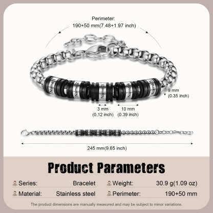5 Names Personalized Men Adjustable Bracelet – Father's Day Gift | Lorajewel