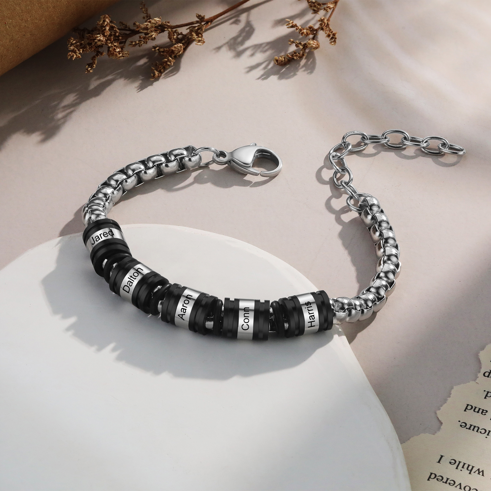 5 Names Personalized Men Adjustable Bracelet – Father's Day Gift | Lorajewel