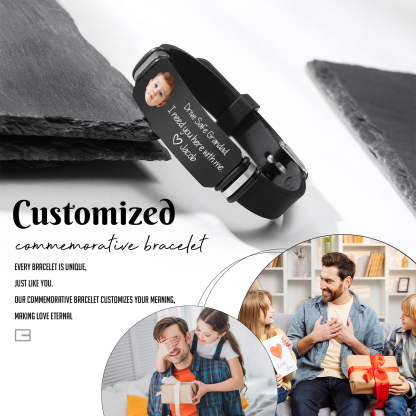 Personalized Man’s Bracelet with Engraved Name & Photo – Thoughtful Gift for Father or Grandad | Lorajewel
