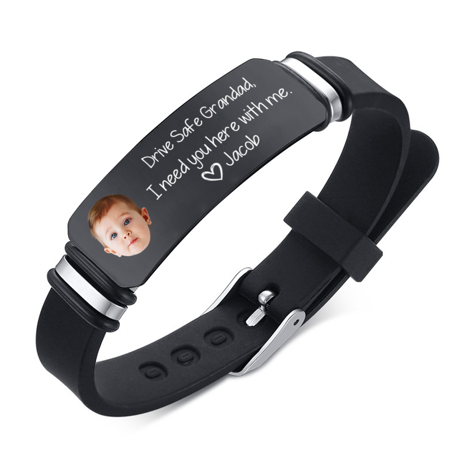 Personalized Man’s Bracelet with Engraved Name & Photo – Thoughtful Gift for Father or Grandad | Lorajewel