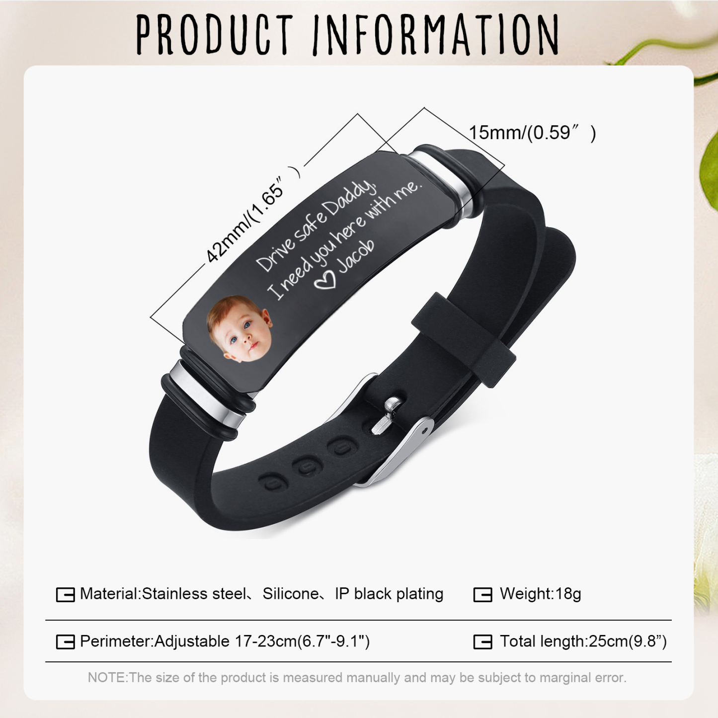 Personalized Man’s Bracelet with Engraved Name & Photo – Thoughtful Gift for Father or Grandad | Lorajewel