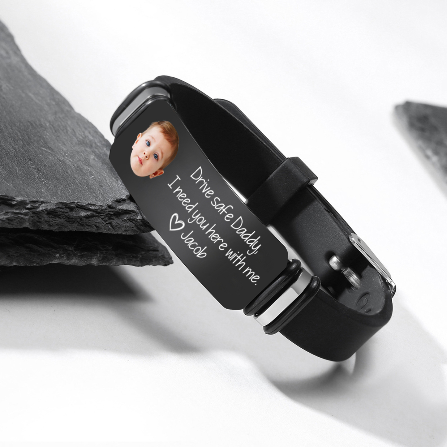 Personalized Man’s Bracelet with Engraved Name & Photo – Thoughtful Gift for Father or Grandad | Lorajewel