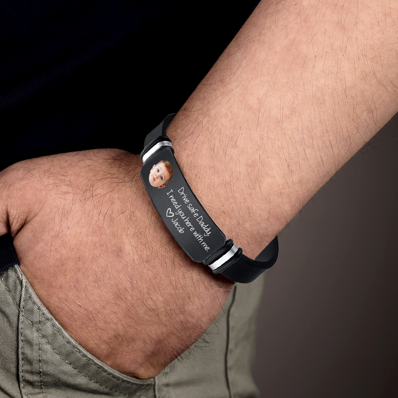 Personalized Man’s Bracelet with Engraved Name & Photo – Thoughtful Gift for Father or Grandad | Lorajewel