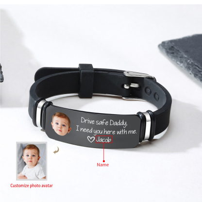 Personalized Man’s Bracelet with Engraved Name & Photo – Thoughtful Gift for Father or Grandad | Lorajewel