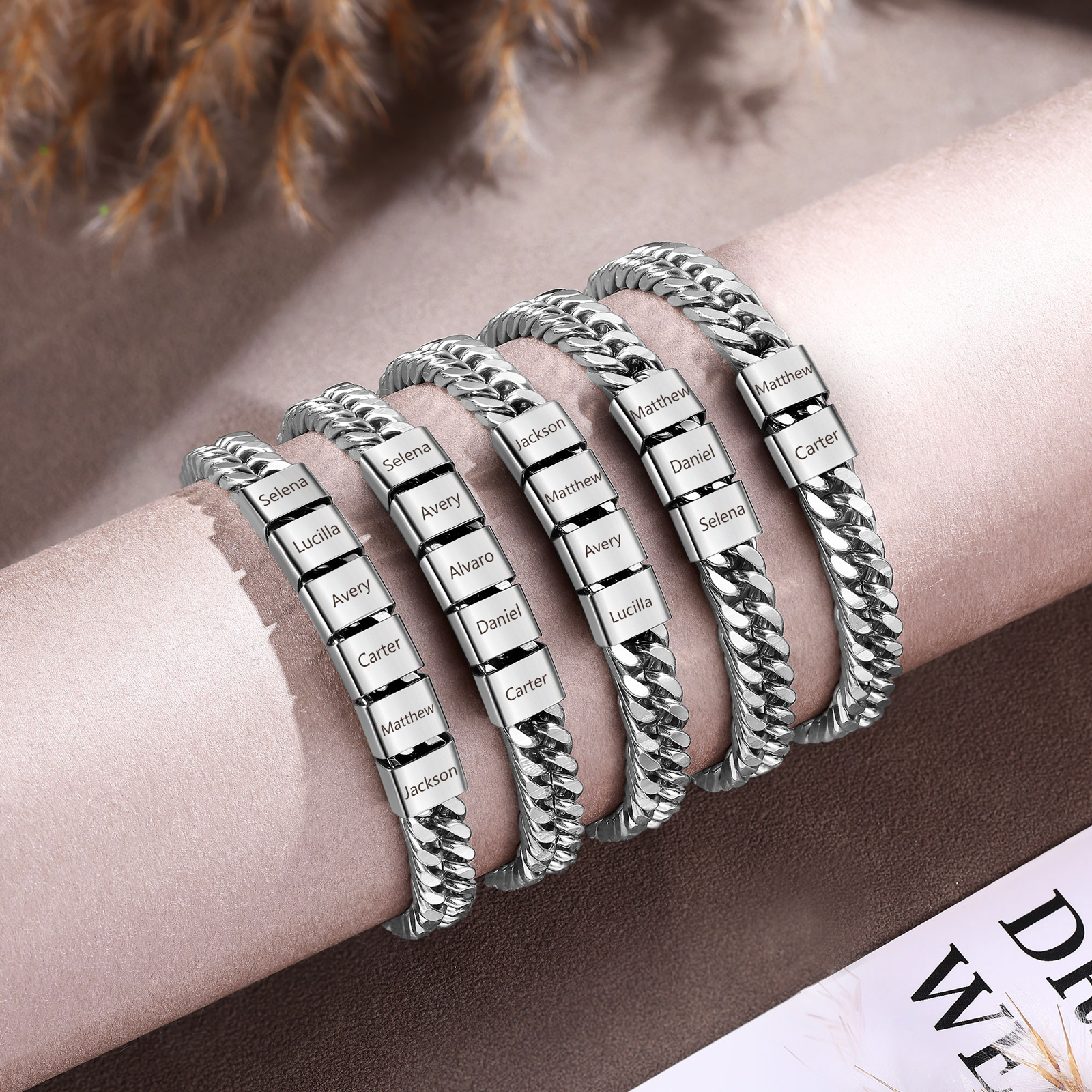 5 Names Personalized Men’s Bracelet – Bold, Durable, and Made Just for Him | Lorajewel